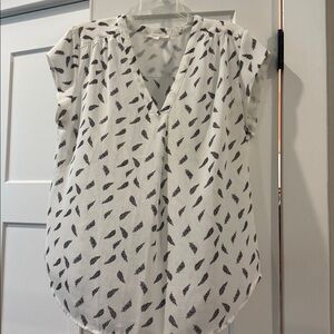 White Blouse with Black Leaf Pattern